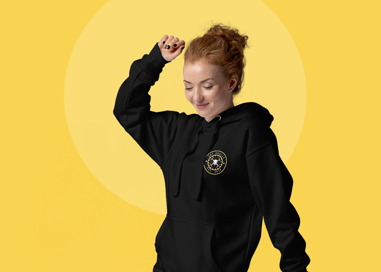 Droneit Design Maker showing a custom hoodie being personalised on screen