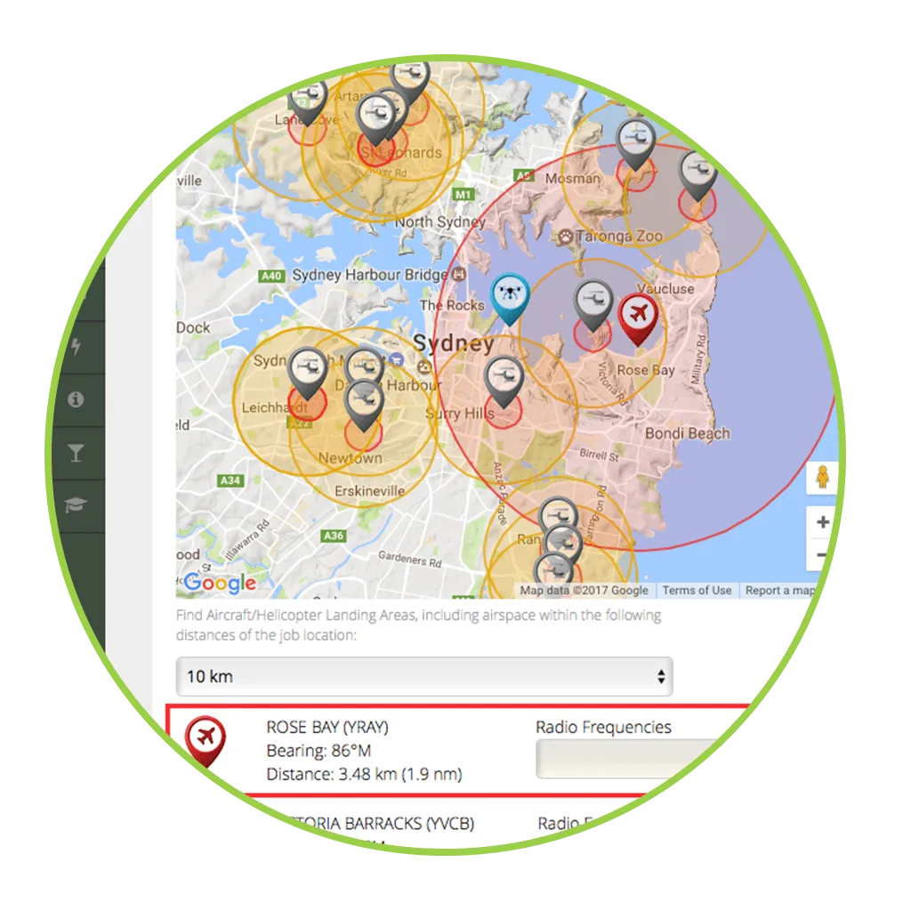 AVCRM integrated airspace map highlighting fly and no-fly zones