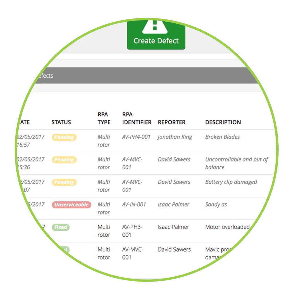 AVCRM defect management module tracking repairs and commissioning