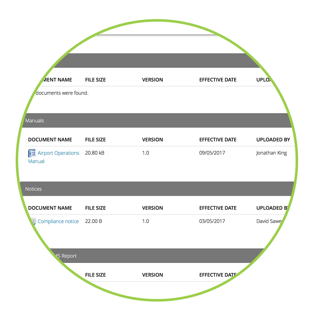 AVCRM document library with version control and sign-off tracking