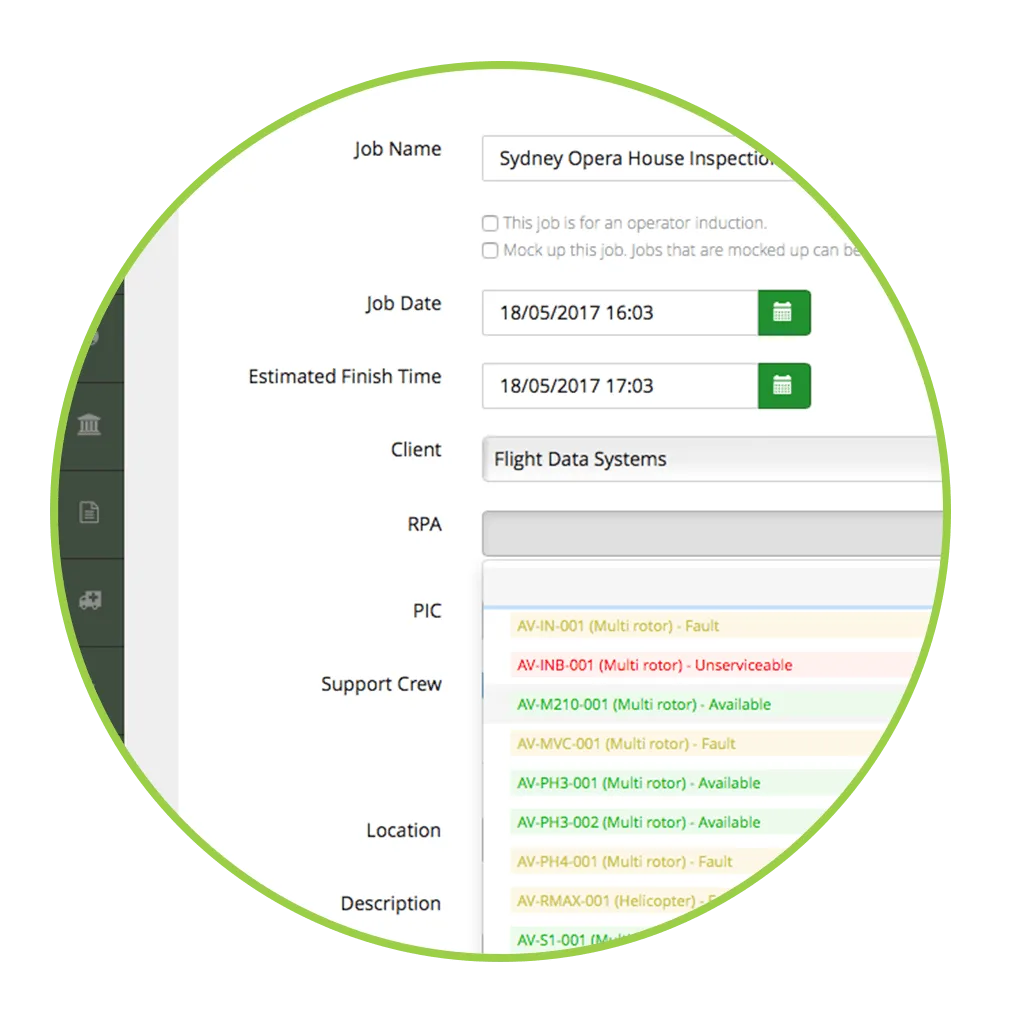 AVCRM job manager module showing job creation and approval screens