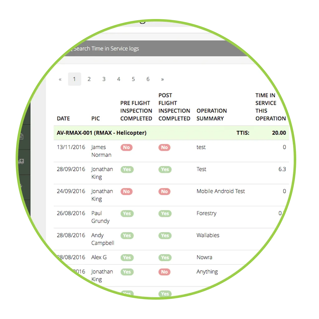 AVCRM pilot and RPA logbook screens